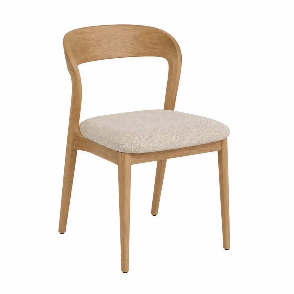 Silla de comedor de madera maciza con asiento tapizado y respaldo curvado color madera natural y beige 50 cm x 55 cm x 80 cm
