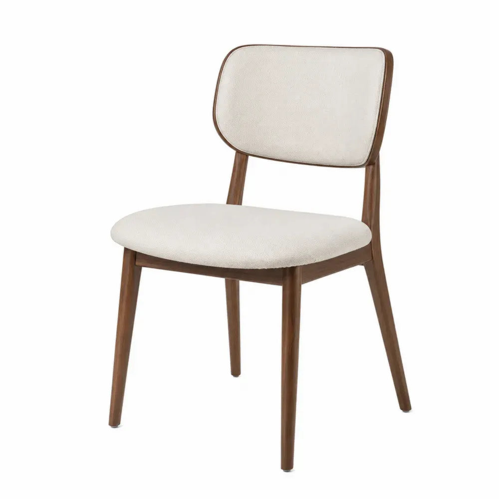 Silla de comedor tapizada en poliéster beige con estructura de madera maciza marrón nogal 52 x 56 x 84 cm