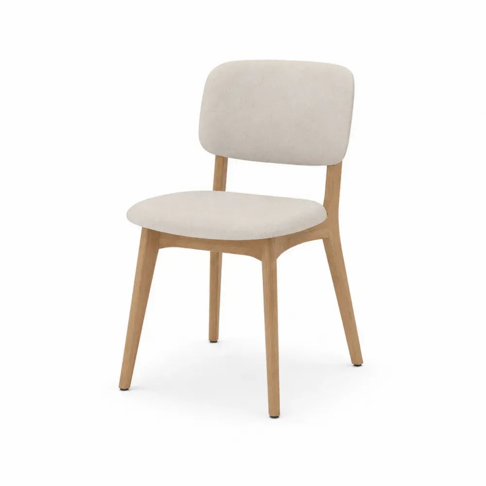 Silla de comedor tapizada en poliéster beige con estructura de madera natural 45 x 50 x 82 cm