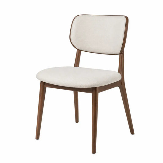 Silla de comedor tapizada en poliéster beige con estructura de madera maciza marrón nogal 52 x 56 x 84 cm