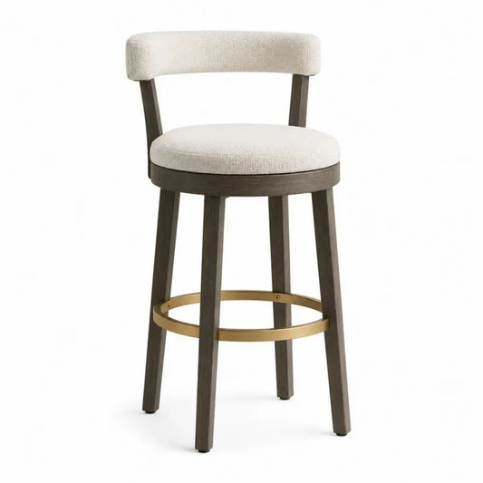 Taburete de bar con respaldo abierto tapizado asiento redondo de poliéster estructura de madera marrón oscuro 95 cm