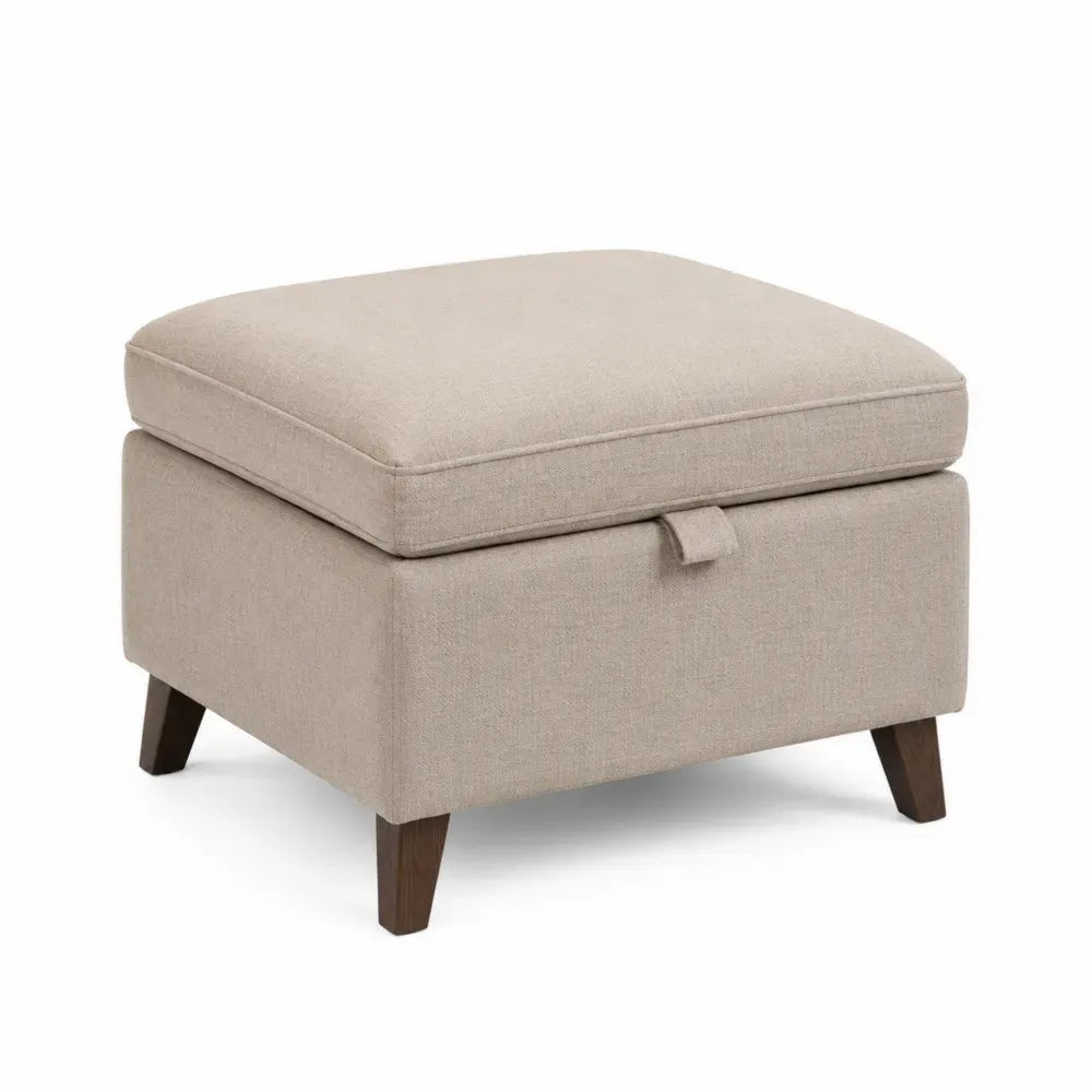Puf reposapiés con almacenamiento cuadrado tejido poliéster beige estructura MDF patas de madera maciza 50 cm 45 cm 45 cm
