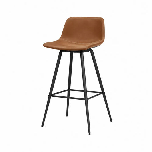 Taburete de bar con respaldo integrado asiento tapizado en PU marrón coñac y estructura metálica negra 100 cm