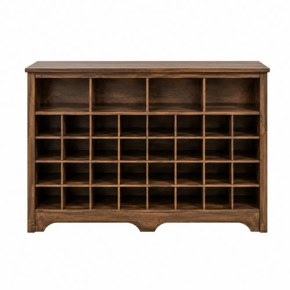 Zapatero estantería rectangular de aglomerado con 28 compartimentos abiertos acabado marrón nogal 100 x 30 x 80 cm