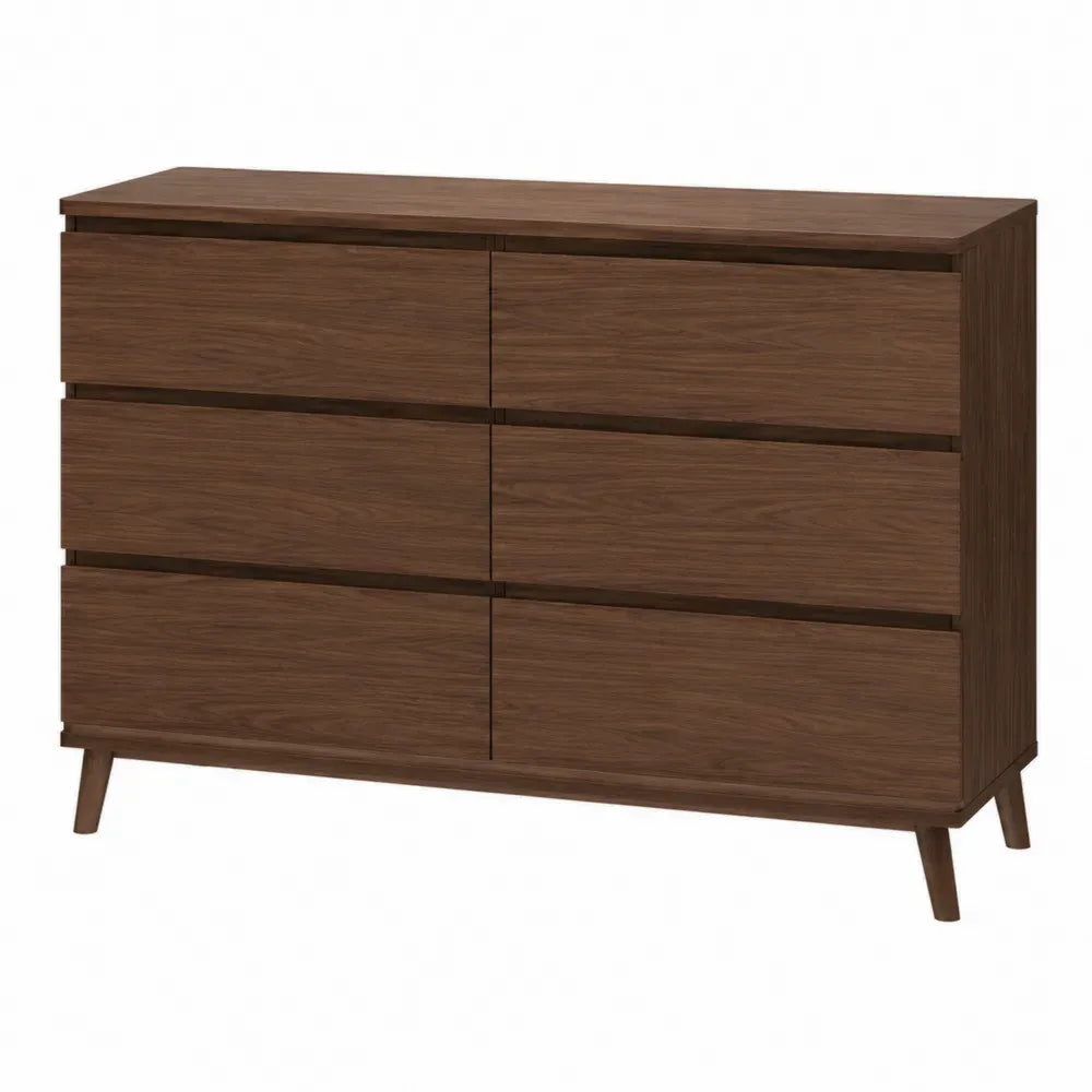 Cómoda de 6 cajones de MDF chapado en nogal color nogal oscuro 140 cm x 40 cm x 80 cm patas de madera maciza