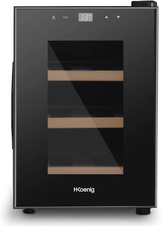H.Koenig adega elétrica AGE6, 17 L, 6 garrafas, 11 a 18 °C, profissional, silencioso, aço inoxidável, preto, silencioso, 3 prateleiras, Refrigerante
