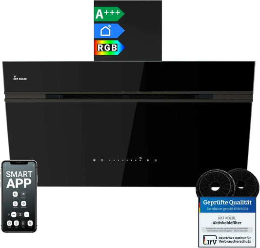 exaustor, 90 cm, 782 m3/h, capa de cozinha, KKT AURORA9005FB, instalação de parede, toque, Wi-Fi, aplicação, preto, SensorTouch, KKT KOLBE