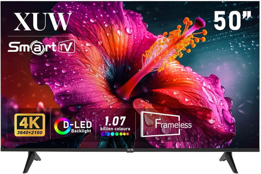 xUW Smart TV RJ45, 50 polegadas, TV, 4K UHD, HDMI, USB, decoração da sala de estar, DVB-T2, preto, D-LED retroiluminação, design sem bordas, ecrã grande