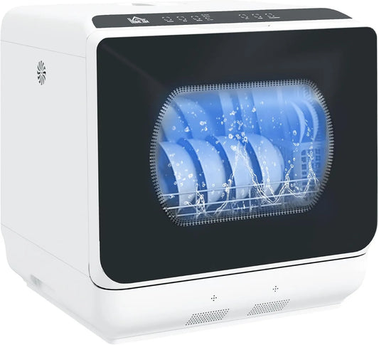 HOMCOM Máquina de lavar loiça, 6 L, 5 programas, toque, tanque grande, preto, ecrã LED, abastecimento de água dupla, Lavagem de frutas, início diferente