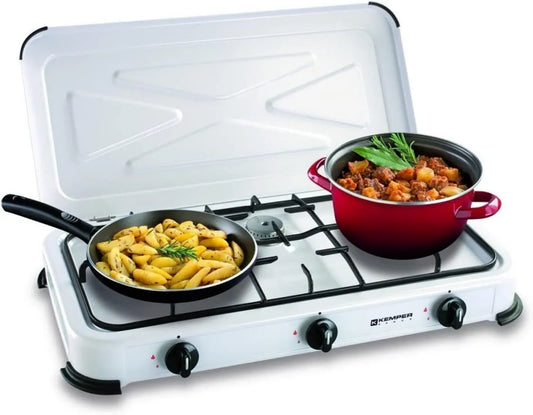 Kemper Utensílios de cozinha com forno, 3 lareiras, 3450 W, portátil, exterior, camping, removível, aço inoxidável, branco, queimadores de aço inoxidável