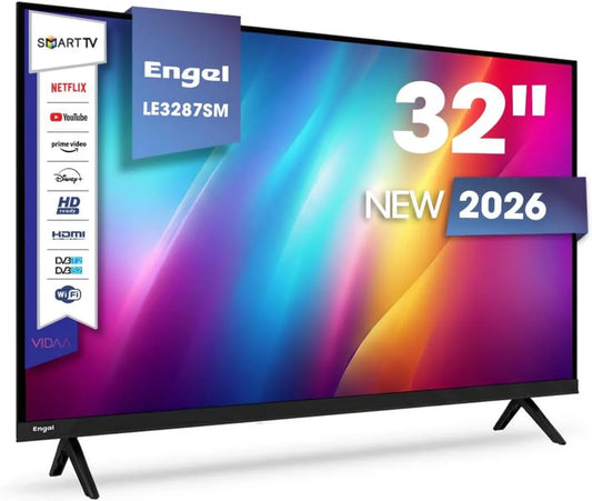 Smart TV, 32 polegadas, 200 × 100, TV, Engel LE3287SM, som Dolby, HDMI, USB, DVB-T2, gravação PVR, modo hotel e VESA 200 x 100, 2 HDMI