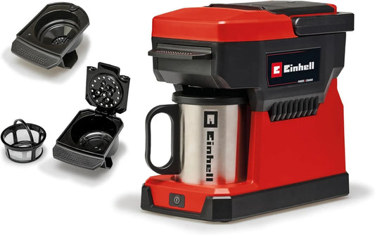 Einhell máquina de café elétrica, 18 V, tanque grande, tanque de água 240 ml, PxC, Einhell máquina de café sem fio TE-CF 18 Li-Solo, para filtro de café e