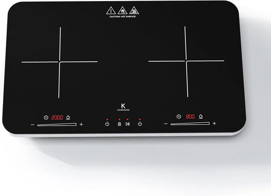 COOKNANO Placa de indução, 3600 W, placa de cozinha de indução, temporizador, de pé livre, 2 zonas de temperatura, 20 níveis de temperatura, 3600W