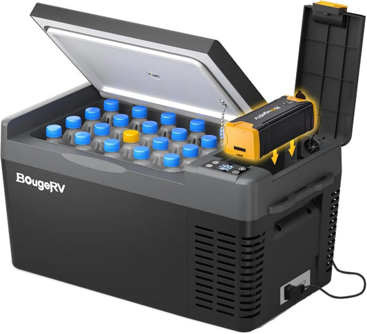 BougeRV Frigorífico 266Wh 15min, 20 L, -20 a 10 °C, 12 V, 3 níveis, camping, BougerRV CRPRO 20L Compressão frigorífico com bateria, novo 2026