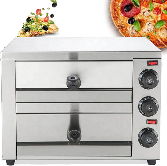 Hydravex Forno de pizza elétrica 16in, timer, profissional, restaurante, aço inoxidável, 2 Camadas dentro da máquina de pizza, casa e feriados