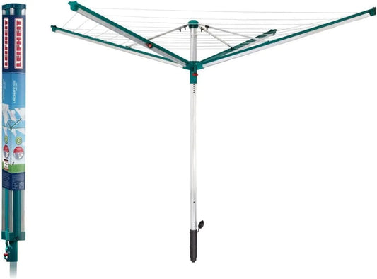 Leifheit Secador, secador Leifeit Linomatic 500 Guarda-chuva Deluxe, rack guarda-chuva para até 5 máquinas de lavar roupa, 8 ganchos para cabides