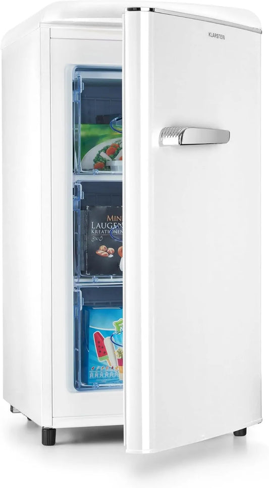 KLARSTEIN Congelador, 60 L, 0 a -18 °C, free-standing, grelha, termostato, armário congelador, 3 grelhas, KLARSTEIN Laika, design retro - creme