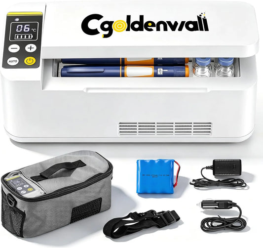 CGOLDENWALL Portátil frigorífico médico, exterior, 2 zonas de temperatura, transporte de insulina e medicamentos, branco, Auto modo 5°C, 2-20°C ajustável