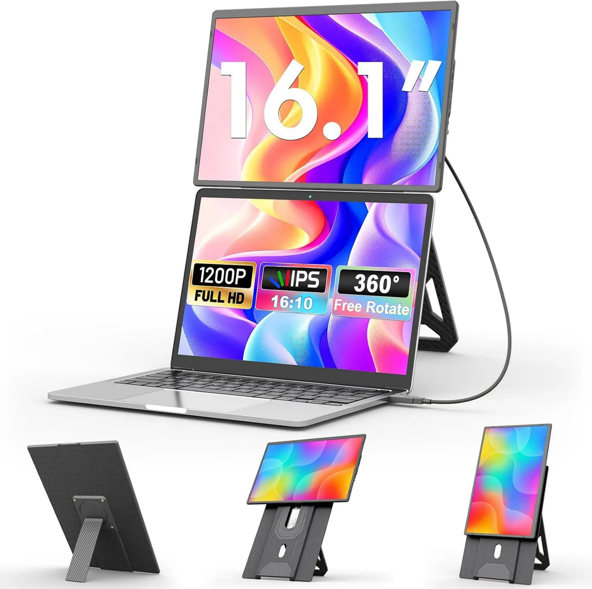 Computador 1200P Windows, Mac, PC, xbox, PS5, 16, 1 polegadas, Full HD, ecrã dupla com suporte magnético 360°, FHD, ecrã portátil domyfan