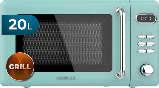 Cecotec micro-ondas, 20 L, 700 W, 8 programas, temporizador, trava, grelha, descongelamento, microondas, verde, 60 min temporizador, 5 níveis de