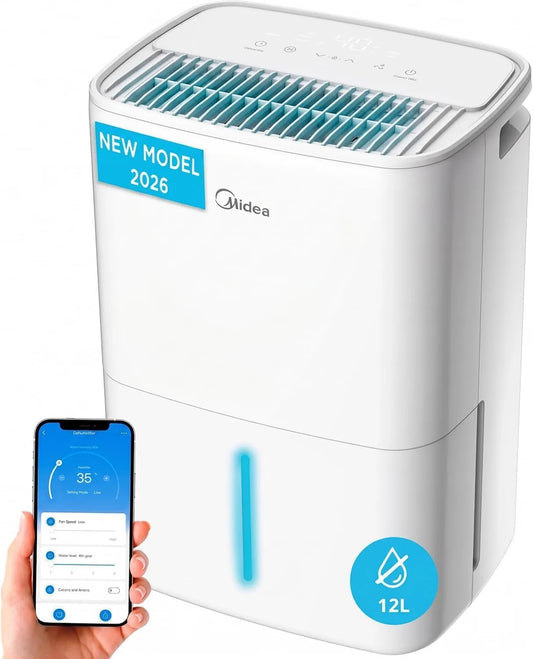 Desumidificador, 12 L, Compressor Inteligente e APP, Ideal para 35m2, Desumidificador de ar Midea Anti Hhumidade 12L - Compressor Inteligente
