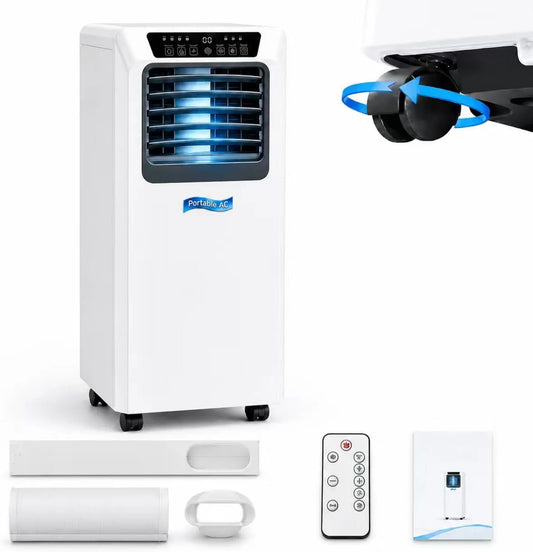 WANGYYDS Ar condicionado 7000BTU, Portátil, Temporizador, Silencioso, Temporizador 24 horas e Kit de Janela, 3 em 1 ar condicionado móvel com comando à distância e climatizador