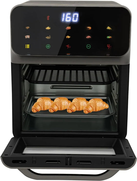 NadineDutol Forno de pizza elétrica, 13 L, grelha, compacto, 2 pratos de assadeira e 50 caixas de bolo, forno 3 em 1, calor alto, baixo