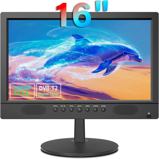 KCR Smart TV, 16 polegadas, 12 V, TV, HDMI, USB, DVB-T2, 12V Carro ou Setor de alimentação, DVB-T2 Tuner, entrada AV, HDMI/VGA, porta USB