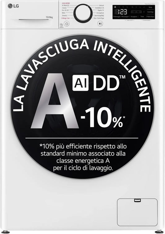 LG D4R5010TSWS TurboWash360 Máquina de lavar roupa, 6 kg, classe energética D, inversor, vapor, lavadeira AI DD 10, 1400 voltas, lavadeira e máquina de lavar roupa