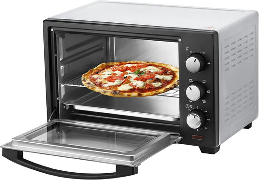 Steinborg Forno elétrico de pizza SB-3012, 25 L, 1600 W, temporizador, compacto, forno 3 em 1, mini forno, placa de pick-up, calor de cofre, mais baixo