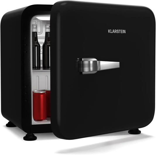 KLARSTEIN Frigorífico, 43 L, 40 dB, termostato, silencioso, preto, KLARSTEIN Audrey Evo 43L Mini Frigorífico - Retro Design, Porta Reversível, frigorífico Pequeno
