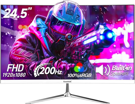 Gawfolk Monitor, 24.5 polegadas, 1920 × 1080, 1 ms, 200 Hz, configuração de jogo, Full HD, HDMI, ecrã de PC, branco, VESA 75 * 75, 100% SRGB, 1ms MPRT, ecrã de PC