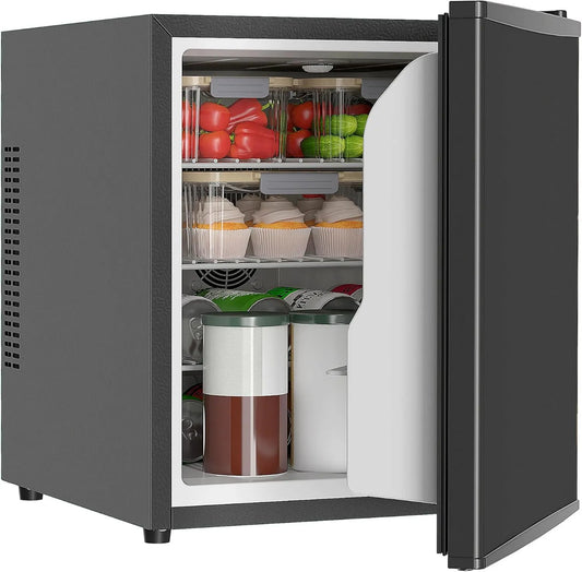 Frigorífico, 44 L, HOMCOM 44L/46, termostato, preto, prateleiras, iluminação interior, patins, escritório, dormitório