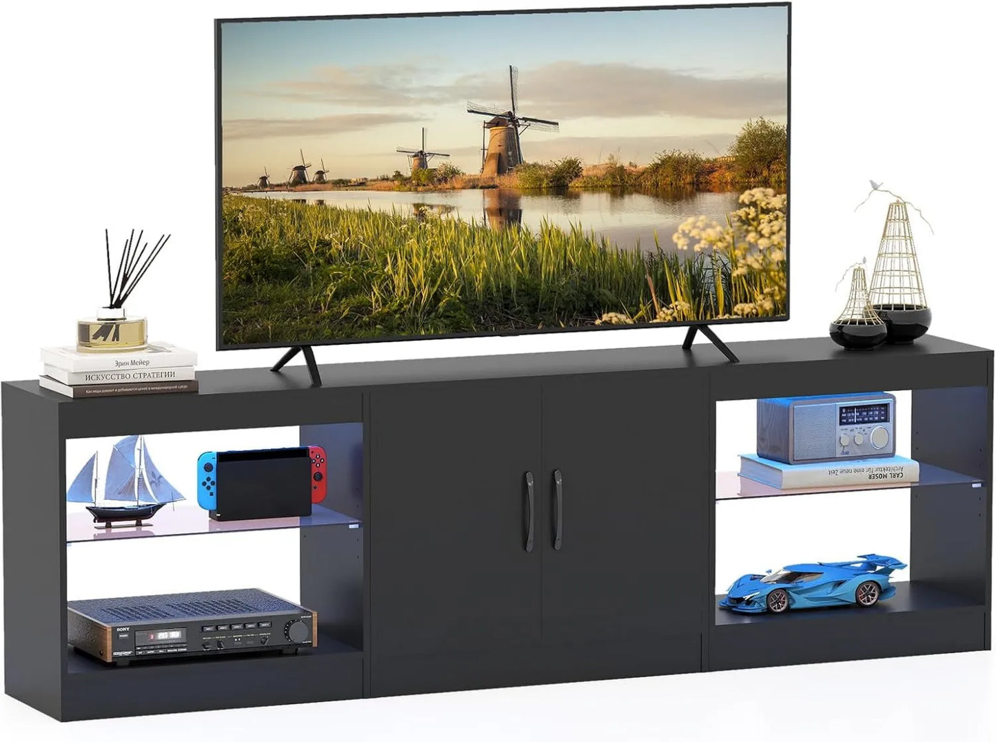 GYMAx suporte de TV, 85 polegadas, 195x30x55cm, decoração da sala, preto, 3 peças Modular combinação gratuita, com prateleiras ajustáveis, para o quarto