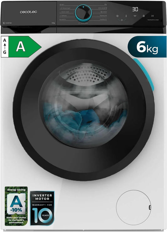 Cecotec Bolero DressCode 7150 Máquina de lavar roupa, 12 programas, 7 kg, classe energética A, travamento, inversor, vapor Max, 1400 tr, min, Drum Clean