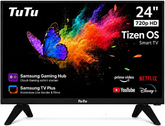 Smart TV, 24 polegadas, TV, TuTu TU24Q1H-T8, Tizen OS, sintonizador triplo DVB-T2, S2, Wi-Fi, Bluetooth, App Store, 60 cm, WiFi, sem borda conectada