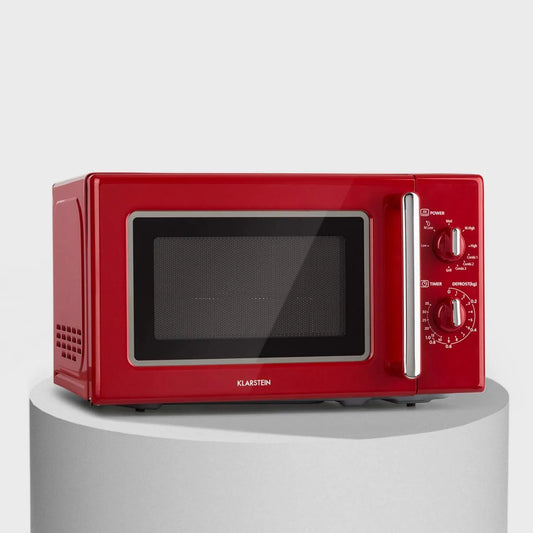 KLARSTEIN micro-ondas, 25, 6cm, 20 L, 1000 W, 3 programas, Ø 25, 6 cm, autónomo, aço inoxidável, forno de microondas, vermelho, 3 funções combinadas