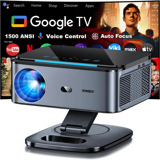 xIWBSY Google WiFi6 Smart TV, TV, 4K UHD, Wi-Fi, Bluetooth, Full HD, Projetor de Vídeo 38000 Lumen FHD, Projetor de Vídeo de TV do Google 1500 ANSI Autofokus
