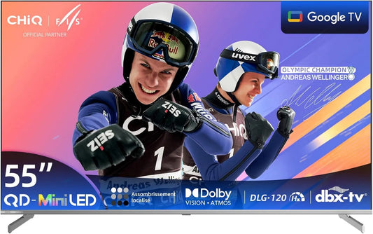 CHiQ Google M55QN9G Smart TV, 55 polegadas, 60 Hz, TV, 4K UHD, QLED, HDR, Dolby Vision & Atmos, 60Hz MEMC & DLG 120Hz, HDR10, Dimming Local