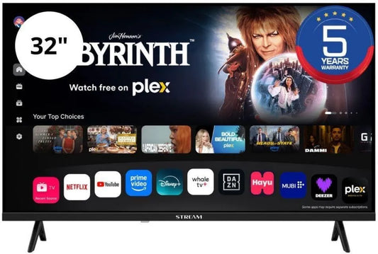 Stream System Google S32HWKA1 Smart TV, TV, sintonizador triplo DVB-T2, S2, Wi-Fi, sem moldura, 5 anos de garantia, HD pronto, Sistema de fluxo - Smart Easy Whale TV 32