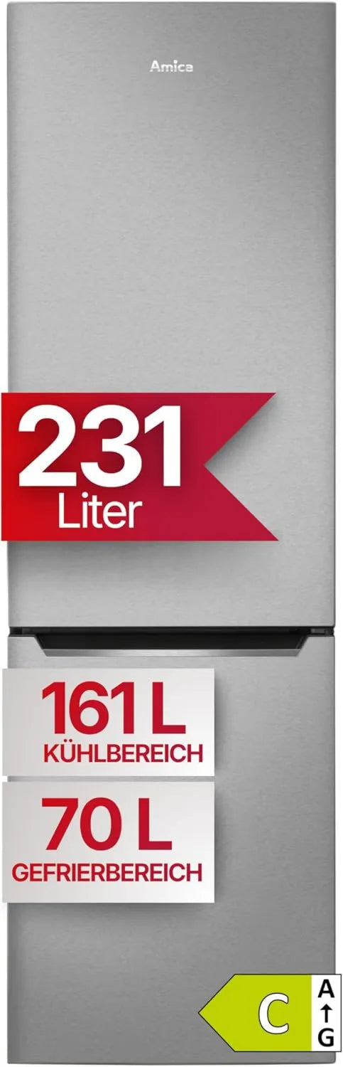Amica Congelador, 170 cm, classe energética D, No Frost, aço inoxidável, armário congelador, KGCN 387 145 E, Total NoFrost