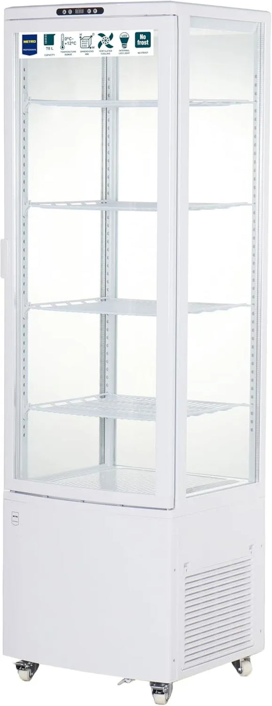 METRO Professional Vidro refrigerado GGC3235B, 235 L, 0 a 12 °C, branco, 4 prateleiras ajustável, 4 Rodas, com 4 Rodas