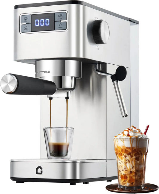 Máquina Expresso, 20 bar filtro titular com espuma de leite para café expresso, cappuccino e latte, GarveeTech máquina de café, função de água quente e