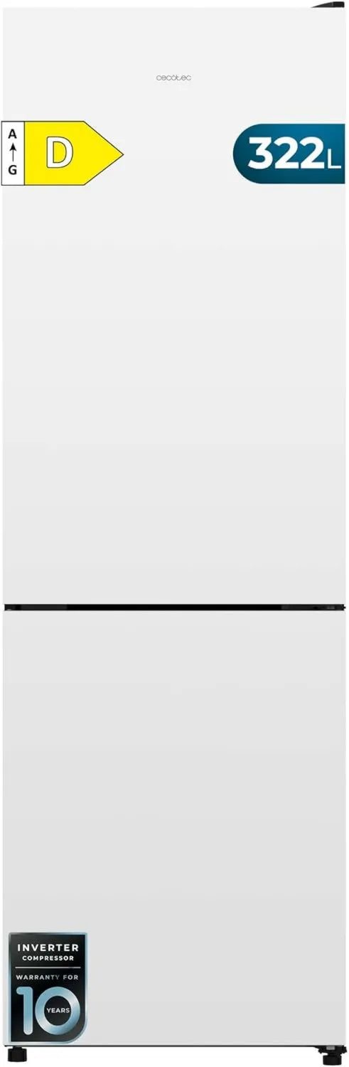 Cecotec Bolero CoolMarket Frigorífico Combi 322i, 322 L, No Frost, Iluminação LED, branco, HhumidadeFlex HUB, Largura 59, Altura 185, 5 cm, Vidro Branco