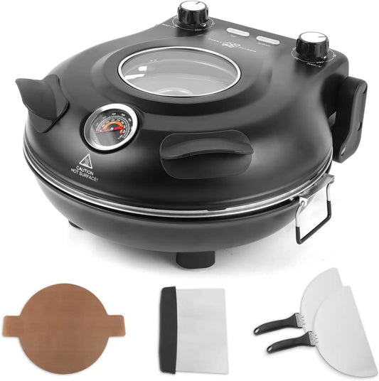 Forno de pizza elétrica, 31 cm, 2 zonas de temperatura, preto, incluindo 4 utensílios de pizza, LMC-preto, klaif