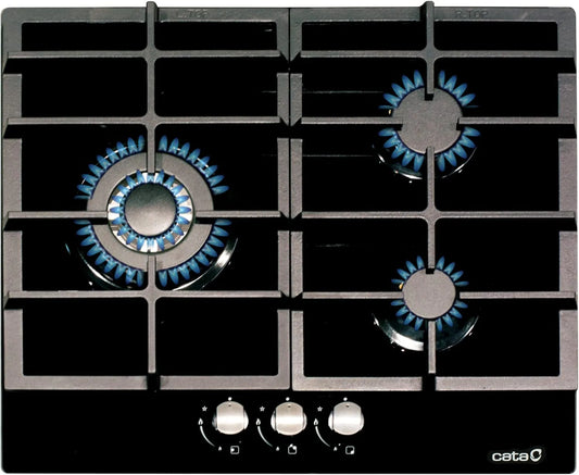 CATA Utensílios com forno, 59 cm, 3 lareiras, 25 Kw Queimadores de gás de ferro e varas, CATA LCI 6021 WH Placa de gás butano 3 zonas 1 coroa tripla Para