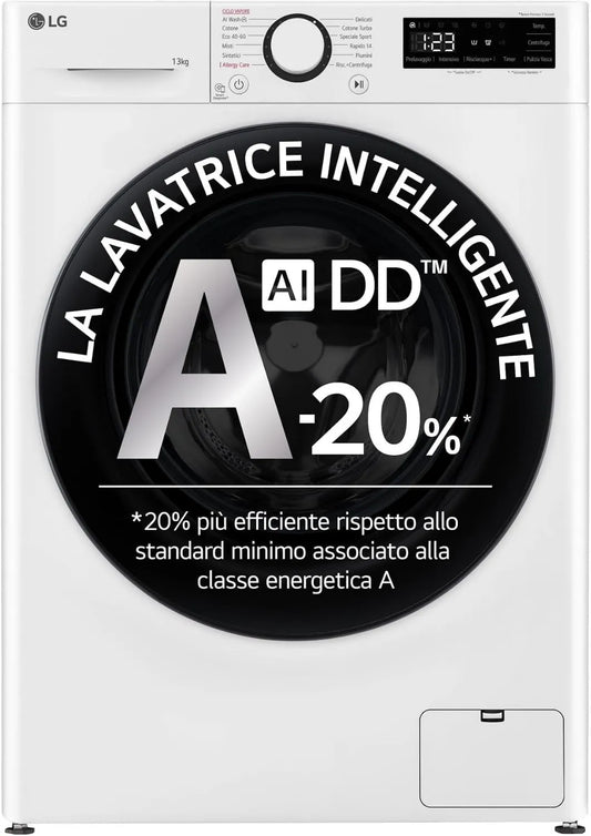 LG F4R3013NSWB Máquina de lavar roupa, 13 kg, classe energética A, vapor, branco, série de carga frontal R3, 1400 voltas, Diagnóstico Inteligente, Máquina de lavar 13 kg