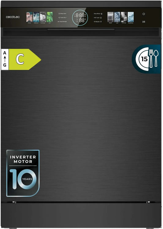 Cecotec Bolero Aguazero 6620 Máquina de lavar loiça, 60 cm, 1850 W, 8 programas, Inversor, 15 talheres, FullColor xxL Screen, Smart Wash, 1850W, Turbo Dry+