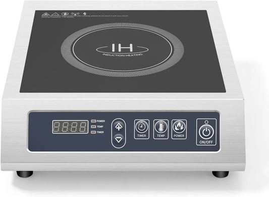 Begoniape Placa de indução, 3500 W, placa de cozinha de indução, profissional, aço inoxidável, vidro cerâmico com 10 níveis e ajuste de tempo