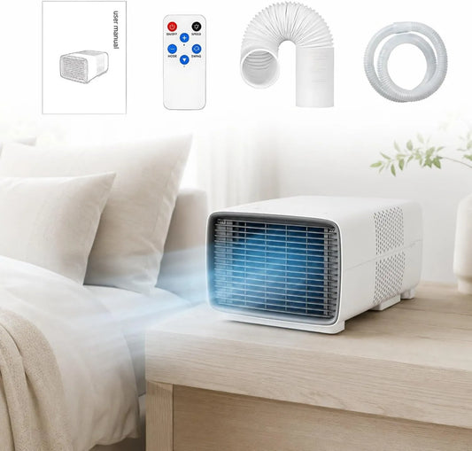 HCAUYNN Ar condicionado, 16 a 32 °C, até 4m2, temperatura 16-32 °C, 6kg, ar seco modos frios Ventilação, tubo de evacuação e tubo de drenagem incluído